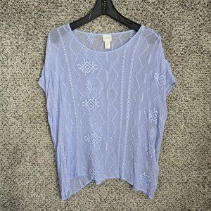 Chicos Top Womens‎ 0 US Small Blue Sheer Embroidered Chiffon Blouse Ladies
